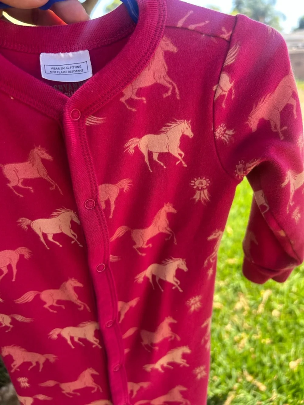 Shyanne Red Footed Pajamas with Cream Horse Print